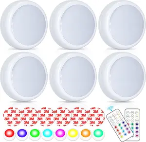Battery-Operated RGB LED Puck Lights with Remote, 13-Color Changing, Dimmable Timer-Based Led Tap Lights, Wireless Stick-On for Closet, Under Cabinet, Xmas Decor, Timer-Based Tap Lights