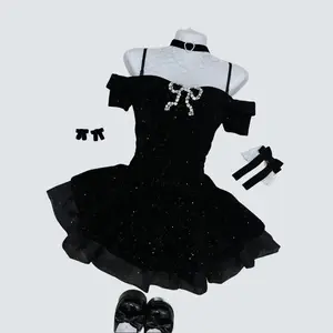 2000s Aesthetic Elegant Design Woman Dress Gothic Off Shoulder Retro Design Mini Dress Female Fairy Short Party Chic Outfits New Formal Womenswear Workwear Plaid