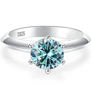 The Frosted Vault- 925 Sterling Silver Blue Moissanite Engagement Ring