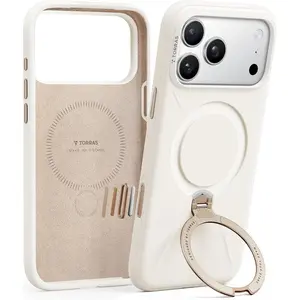 Silicone for iPhone 17 Pro Case with Stand, Fit for MagSafe, Magnetic 360 Spin Kickstand with Camera Control, Liquid Silicone Rubber Soft Phone Case for iPhone 17 Pro, Light Ivory