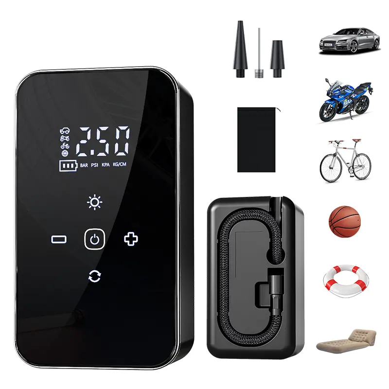 Tire Inflator Portable Air Compressor - Air Pump For Car Tires with Digital Pressure Gauge, LED Light and Auto Shut-Off Function - Cordless Pump for Car, Motorcycle, Bicycle, Ball