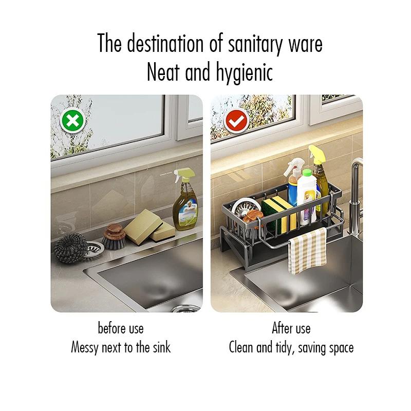 Kitchen Sink Drain Rack Organizer Abs Plastic Self-Draining Sink Shelf Soap Sponge Holder Dishcloth Towel Rack Filter Basket Does not apply