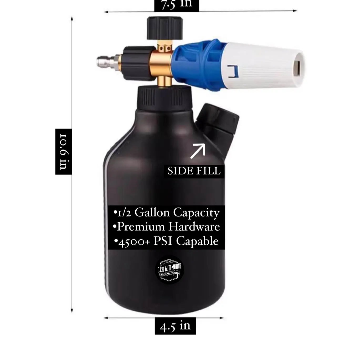 OCD Foam Cannon | Ultimate Side Fill | Half Gallon Capacity | Industrial Grade Hardware