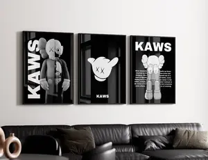 Set of 3 Kaws Exhibition Posters Grey on Black Hypebeast Figure Wall Art