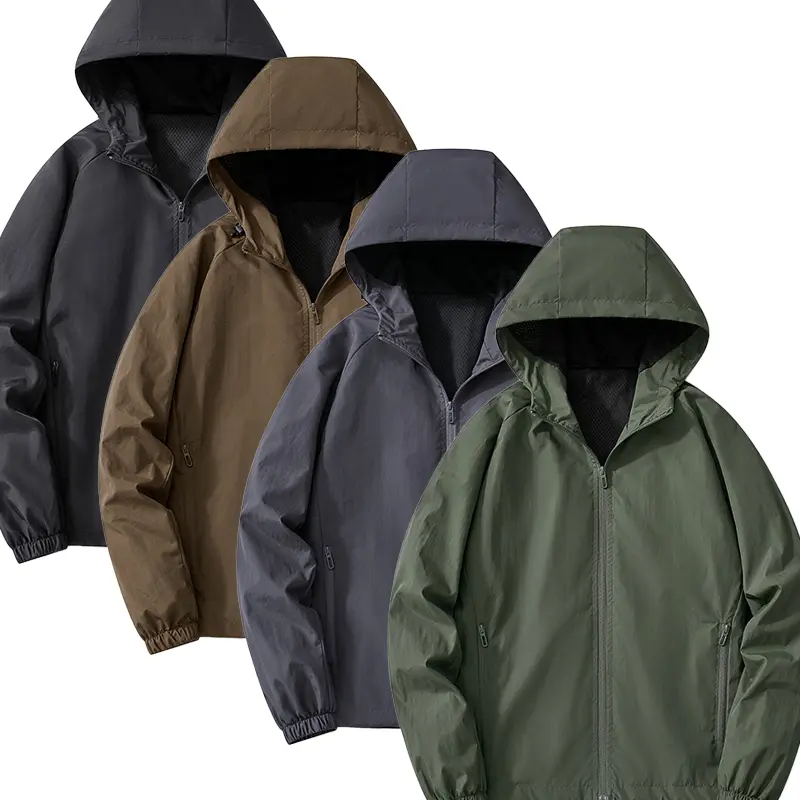 Men's Hooded Nylon Jacket, Plain Waterproof Breathable Windbreaker Tops for Casual Outdoor Activities, Menswear, Long, Coats, Hooded Zipper, Outdoors, Zippered Hood, Nylon Fiber, Daily Sports, Lightweight