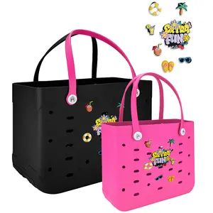 Women's Rubber Beach Bag 2-Piece Set X-Large & Medium Multifunctional Shoulder Handbag Lightweight Large Capacity for Beach Shopping Swimming Pool Camping Vacation Travel