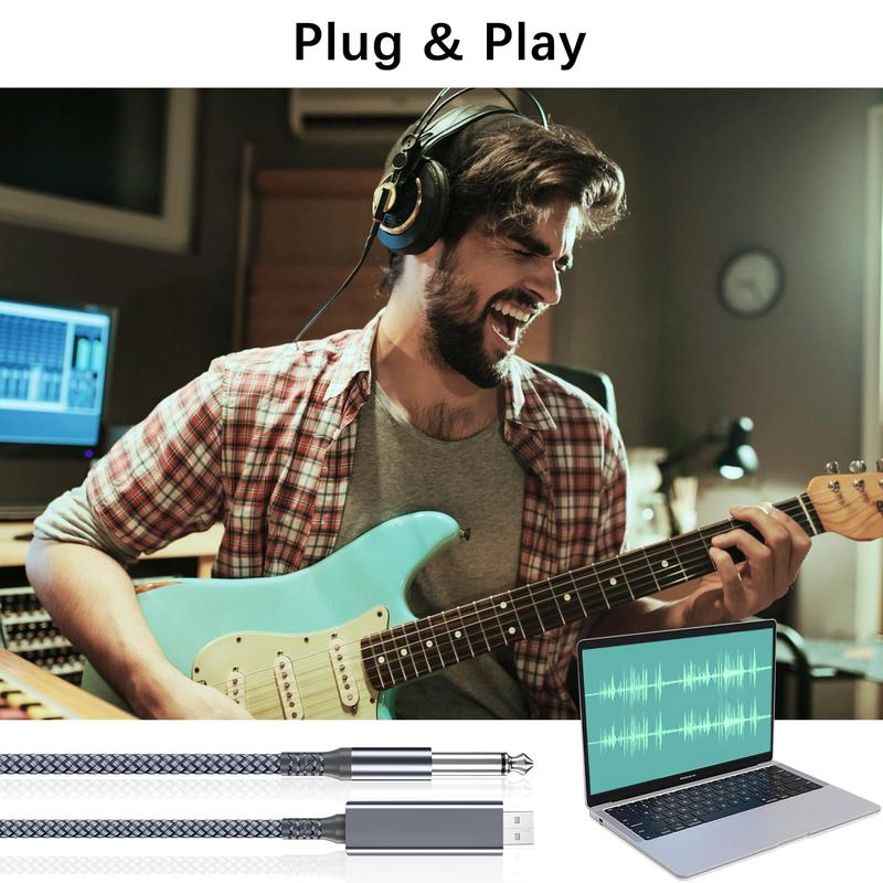 USB Guitar Cable 6.6FT,1/4 Inch TS Instrument Cord,USB A to 6.35mm Male Jack Stereo Audio Interconnect Wire Line for Electric Guitar,Bass,Keyboard,Mixer,Amplifier,Amp,Speaker,Equalizer, Feet
