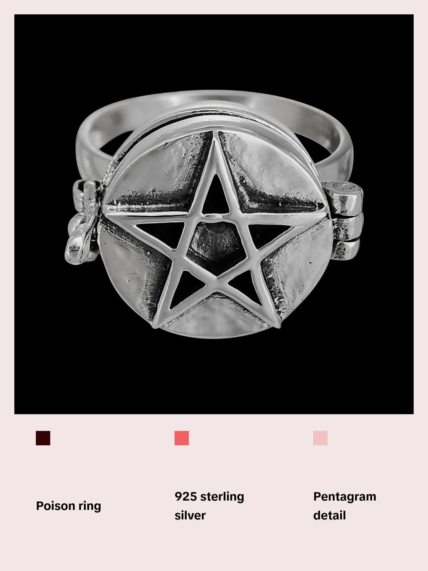 925 Sterling silver pentagram poison ring which opens and closes