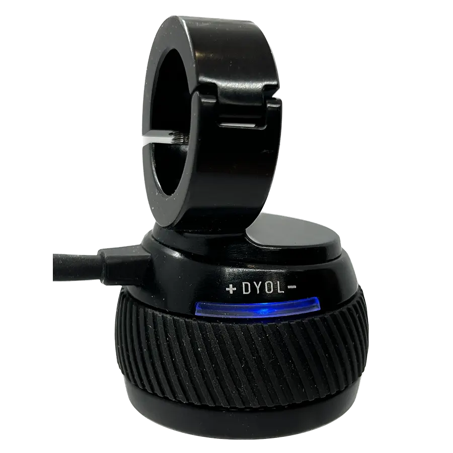 Dyol Electric Throttle Controls both Acceleration and Regenerative Braking on Electric Scooters, Electric Bikes, and other Electric Devices that use a handlebar.