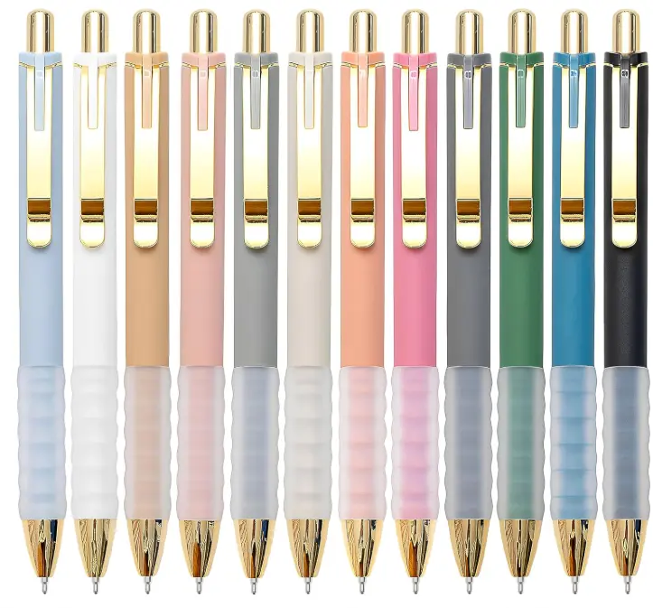 Linbsunne Ballpoint Pens Black Medium Point 1mm Pen with Super Soft Grip Ball Point Pen for Men Women Retractable Pens (gold-12 pcs)
