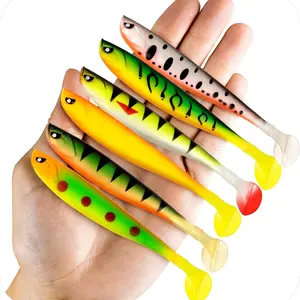 3pcs/5pcs Soft Fishing Baits with Groove, Premium Luminous Minnow Swimbaits with T-Type Paddle Tail, Realistic Shad Fishing Lure for Bass Trout Pike Walleye, Topwater Fishing Lure