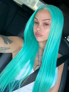 Mint Blue 13x4 Lace Front Wig Free Part Straight Wig Pre Plucked Natural Hairline Heat-Resistant Synthetic Wig for Women Party Cosplay Stage  28 Inches Synthetic Material Wigs