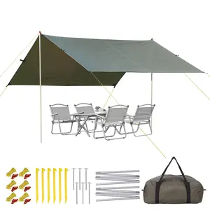 Garvee Waterproof Heavy Duty Oilcloth Tarp – sun protection rating 50+ Sun Protection – Lightweight, Durable, Includes Aluminum Poles & Ground Pegs – Multipurpose Outdoor Shelter for Camping, Beach, Hiking, Backpacking