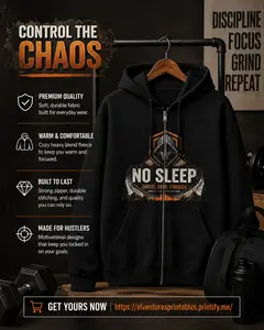 Control The Chaos Zip Hoodie No Sleep Coffee Co Hoodie Motivational Streetwear Gym Hoodie Full Zip Sweatshirt Hustle Apparel