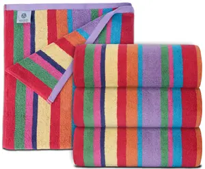 White Classic Cotton Beach Towels Oversized 30 x 60 Inches, Ultra Absorbent and Low Lint Striped Pool Towels for Adults, Unique Rainbow Design Luxury Extra Large Bath Towels, 4 Pack