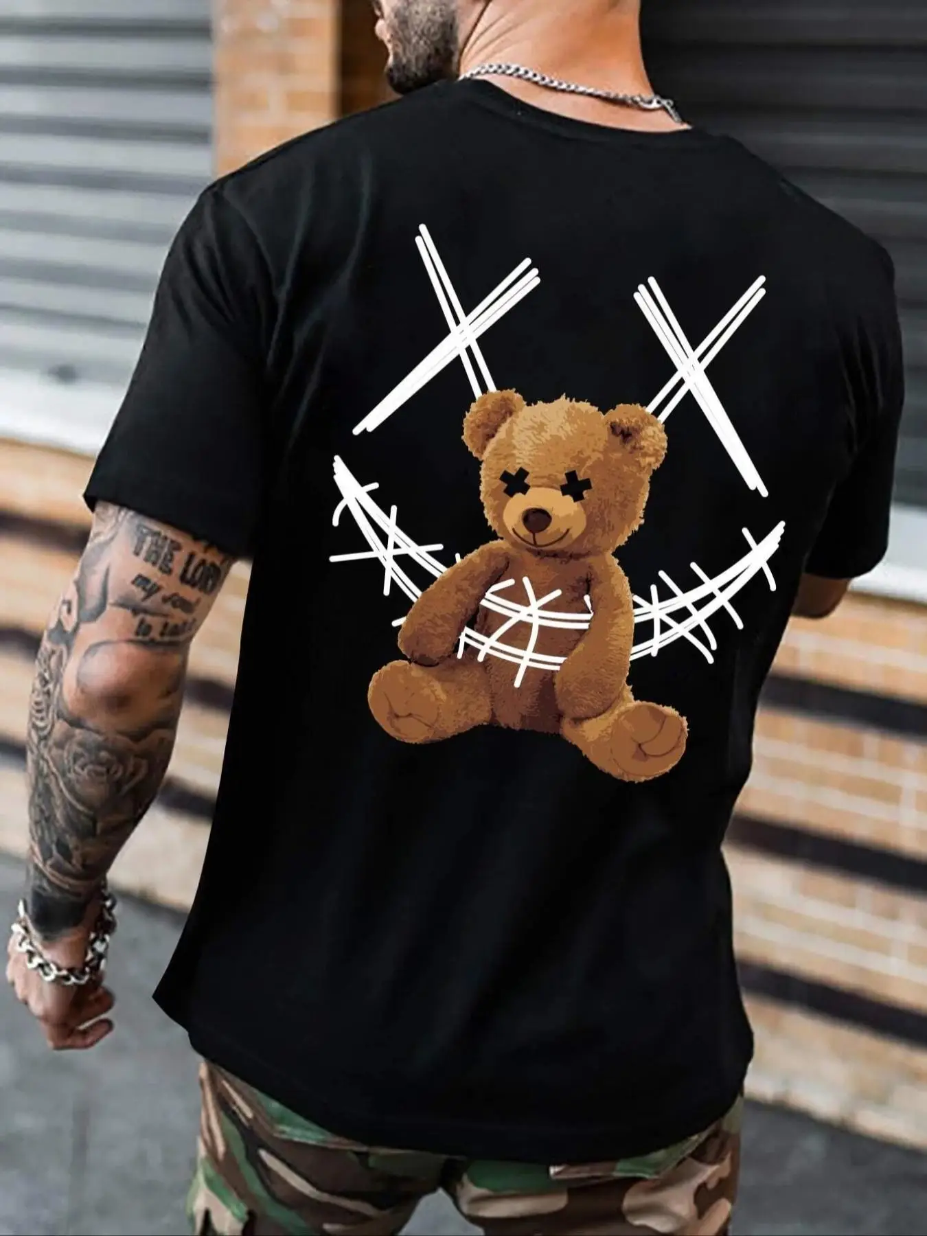 Men's Summer Cartoon Bear Print Round Neck Tee, Regular Fit Streetwear Crewneck Shortsleeve Tshirt, Graphic Tees, Summer Clothes, Streetwear Graphic T