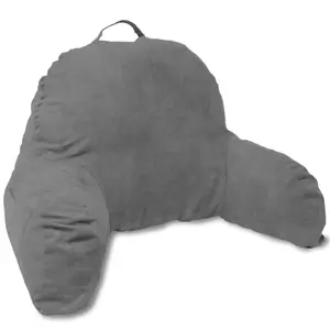 REST Microsuede Bedrest Pillow with Arms - J-12 Dark Gray, Firm Support, In-Bed Use Reading Aid, Furniture Grade Cushion for Relaxing