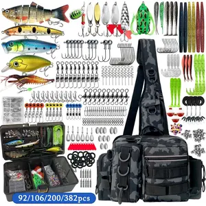 92/106/200/382pcs outdoor fishing lure set, including fishing gear box, tool kit, soft bait, hard bait, surface bait set necessary for beginners, universal for seawater and fresh water.