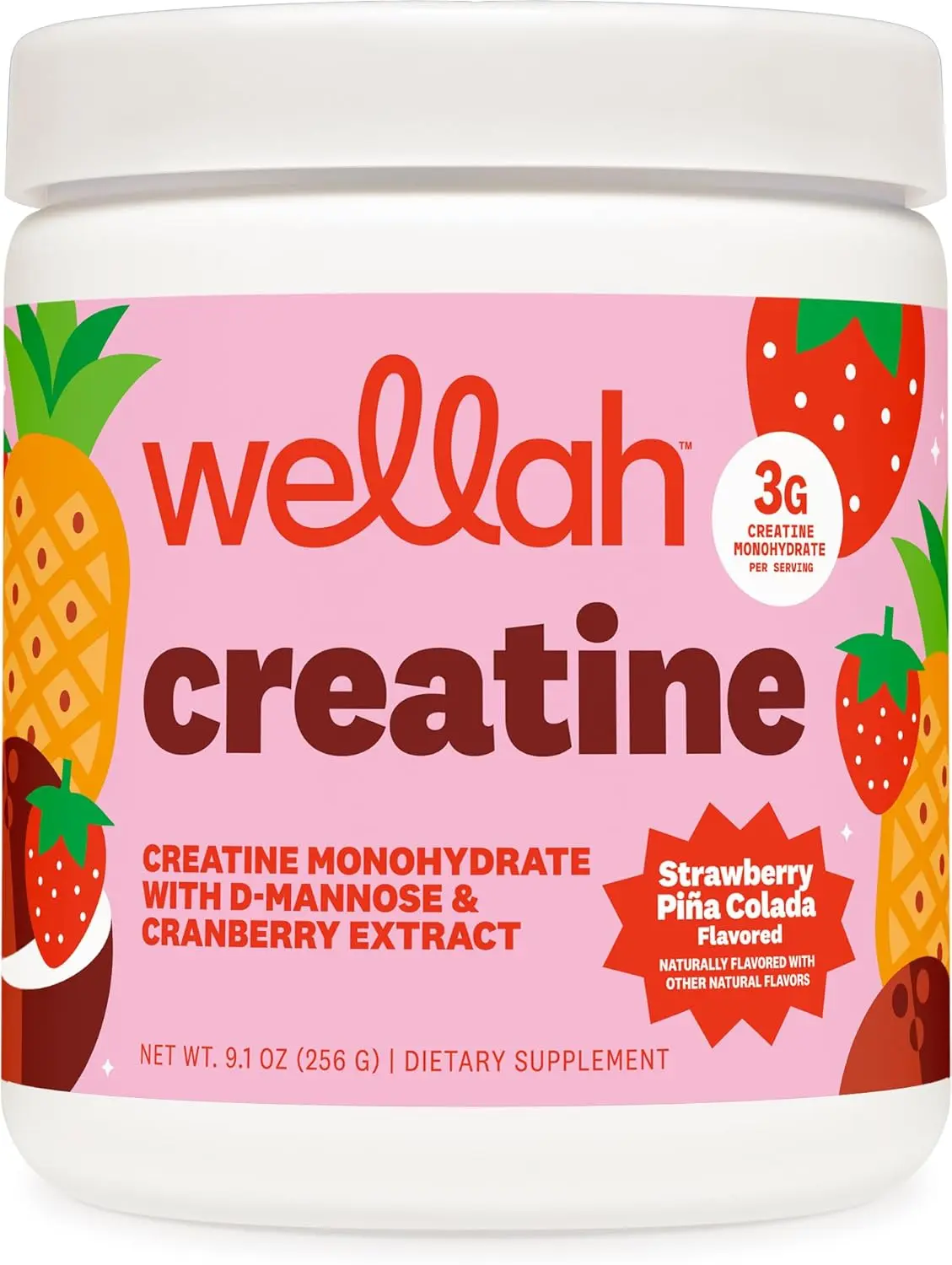 Wellah Creatine for Women (50 Servings, Strawberry Pina Colada) - Creatine Monohydrate with Dandelion & Cranberry Extract