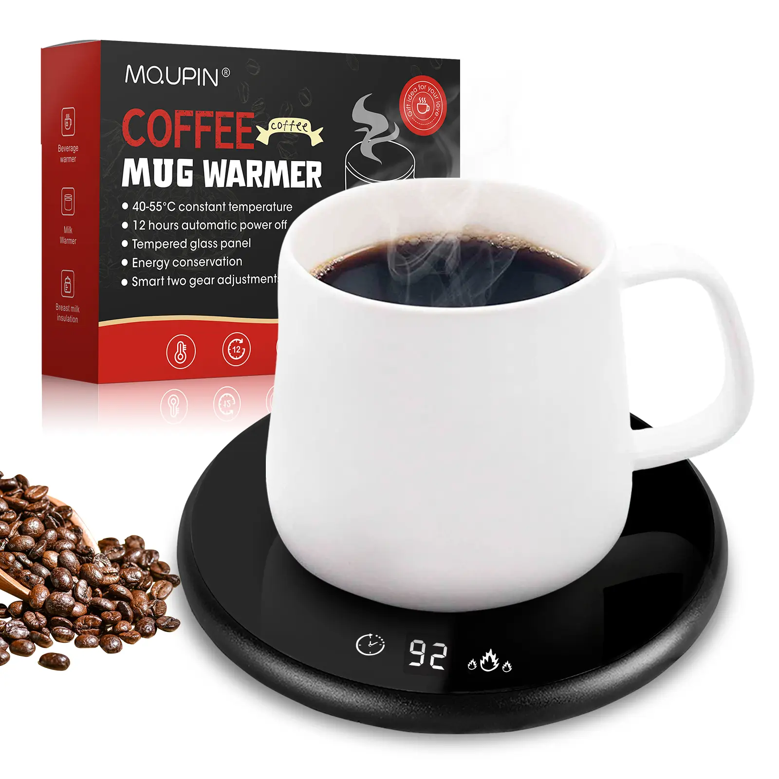 Ultra-Thin Smart Mug Warmer with 1-9H Timer, 0.27in Electric Coffee Cup Warmer for Desk & Candle Warmer Plate with Display Screen, 2 Temp Settings Cozy Gift for Office Home (UL Plug)