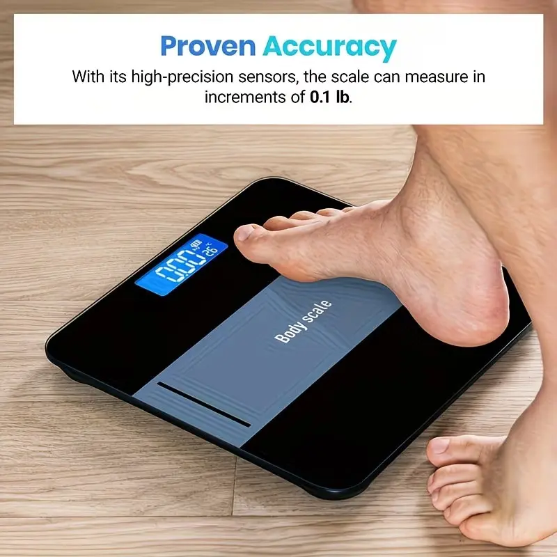 Digital Bathroom Scale with Thermometer, High Precision Weighting, Backlit LCD Display, Round Corner Design, Portable Fashion, 400lb Capacity