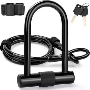 Lock Set with 2 ,  U-Lock with 6  Thickened Solid Steel , Heavy Duty Anti  Bicycle U-Lock with Mounting Bracket for Road, Mountain, Folding  and Scooter