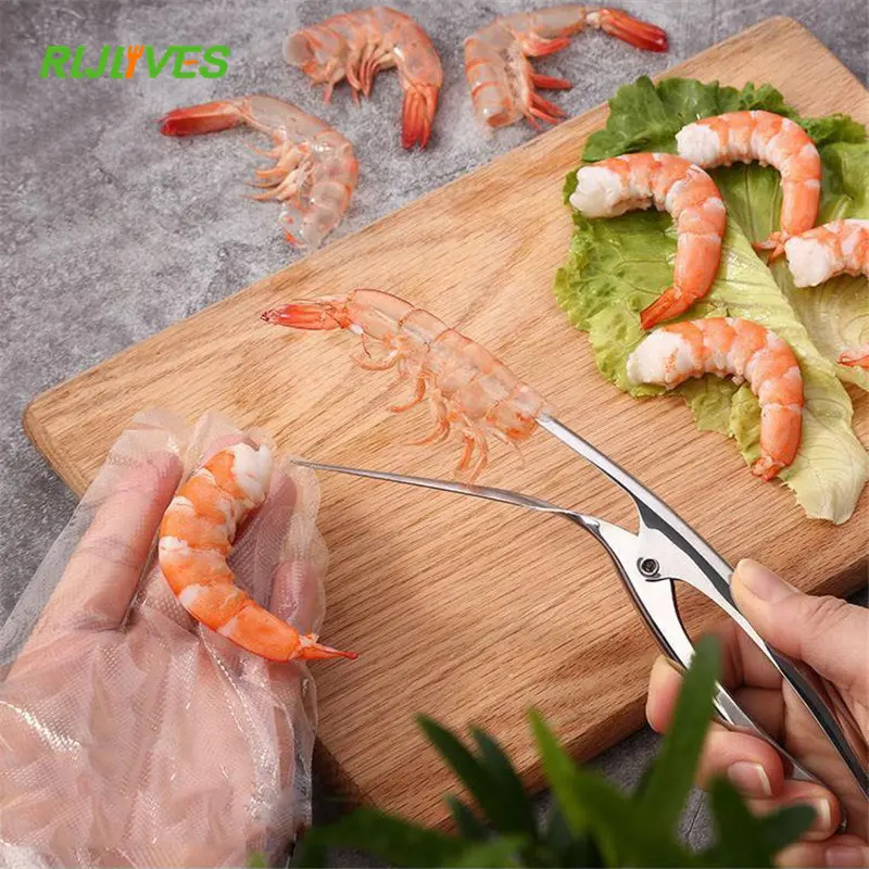 Stainless Steel Shrimp Peeler Prawn Shrimp Fishing Knife Lobster Shell Remover Peel Device Kitchen Seafood Tools