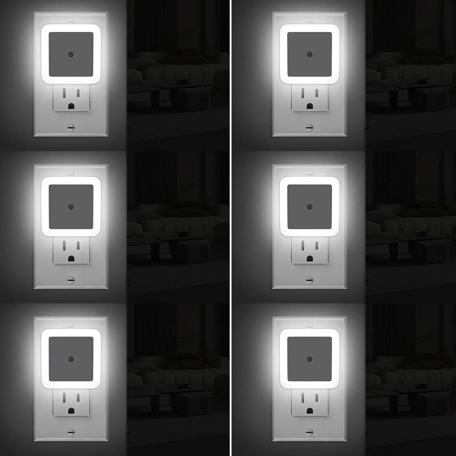 Night light, wall-mounted night light (set of 4), plug-in night light, sunrise-to-sunset LED night light, suitable for bedrooms, bathrooms, hallways, warm white home lighting