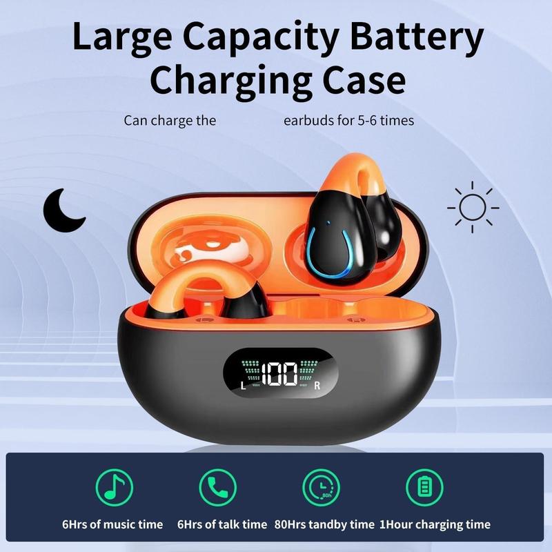 Q71 Open Ear Clip Wireless Earbuds Bluetooth 5.3, Sports Earphones Built-in Microphone with Earhooks & Ear Hook, Wireless Charging Case & Display, Waterproof Fitness Headphones for Exercise Sturdy Noise Free Chargeable