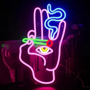 Evil Eye Neon Signs Hand Eye Neon Signs Pink Blue Led Neon Signs for Wall Decor, Hamsa Neon Sign, USB Connectivity Eye Neon Light Signs for Bedroom Game Room Home Bar Pub Cafes Party Gift