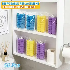 56-Piece Toilet Cleaning Rod Replacement Set, Toilet Brush Pack, Three-Color Transparent Packaging, Disposable Toilet Head Pads, Suitable for Bathtub and Sink