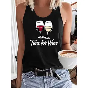 Graphic Print Tank Top, Sleeveless Casual Top for Summer & Spring, Women's Clothing