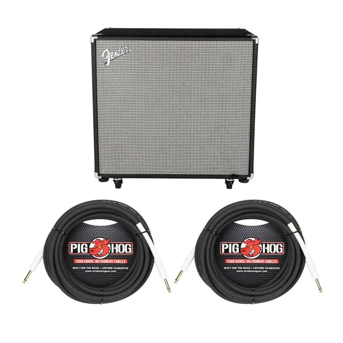 Fender Rumble 115 Cabinet, V3, Black/Silver - With 2 Pack 25' 1/4" to 1/4" 8mm Instrument Cable