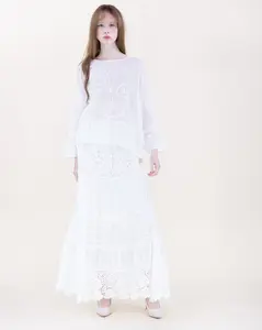 Two-Piece Set La Fleur Embroidered Lace Maxi Skirt Set – Women’s Sheer Overlay Blouse & Crochet Hem Skirt