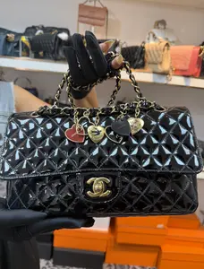 Pre-owned CHANEL SN13 Valentine Hearts Flap Bag Quilted Patent Medium