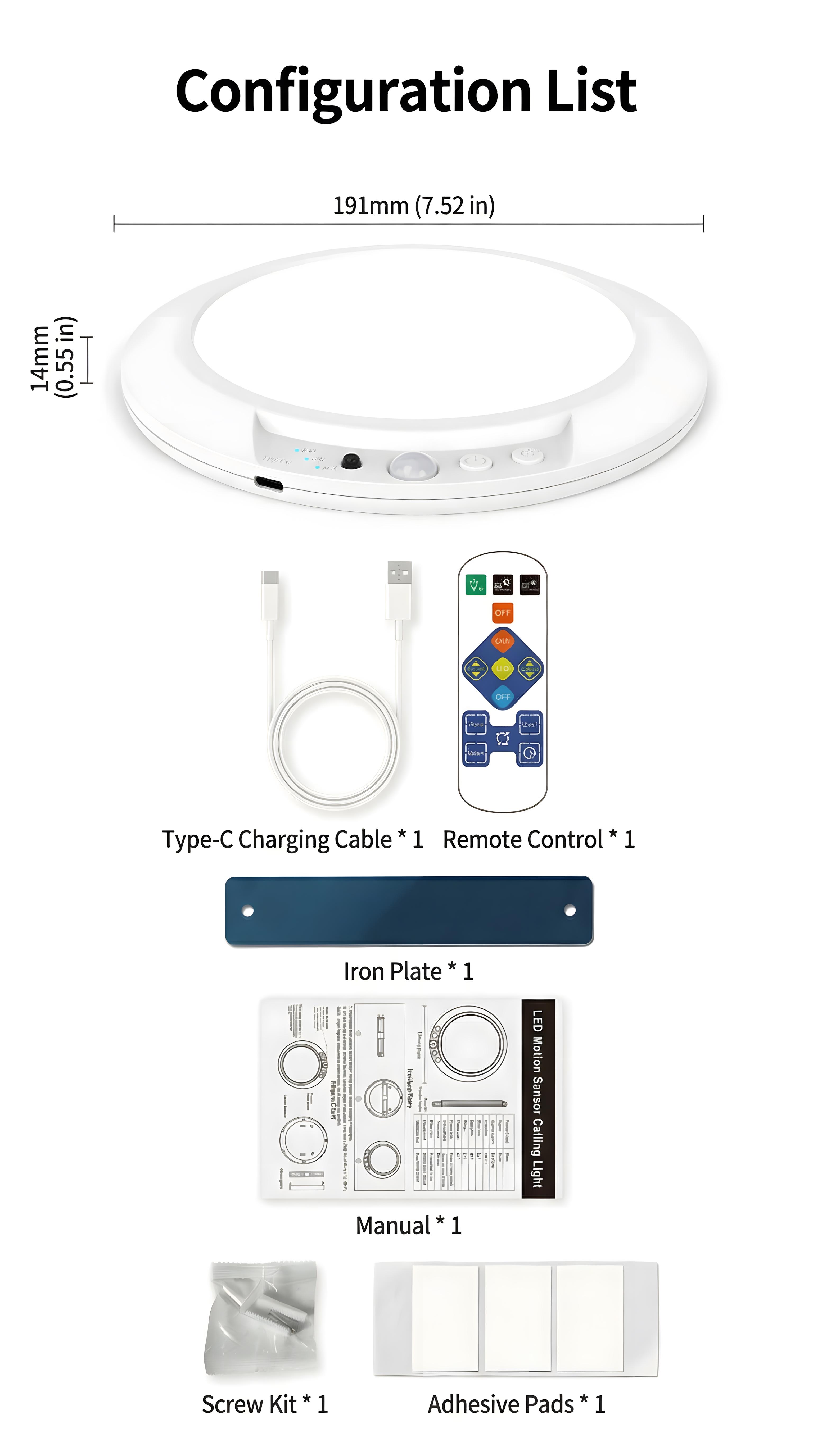 Rechargeable ceiling light with motion sensor and remote — magnetic wireless battery-operated LED light with three color modes for closet, pantry, shower, garage, hallway, and porch