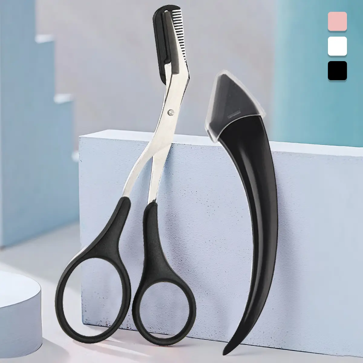 Women's Finely Polished Stainless Steel Eyebrow Scissors Set with Comb - Precision Curved Trimming Beauty Care Tool, Portable Travel Cosmetic Tool for Home Grooming, Rust Resistant