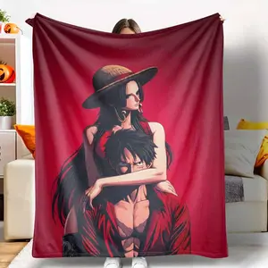 Anime Couple Flannel Blanket Romantic Illustration Print Soft Cozy Warm Lightweight Microfiber Throw Blanket for Bedroom Living Room Sofa Home Decor Gift tiktokshopspringglowup