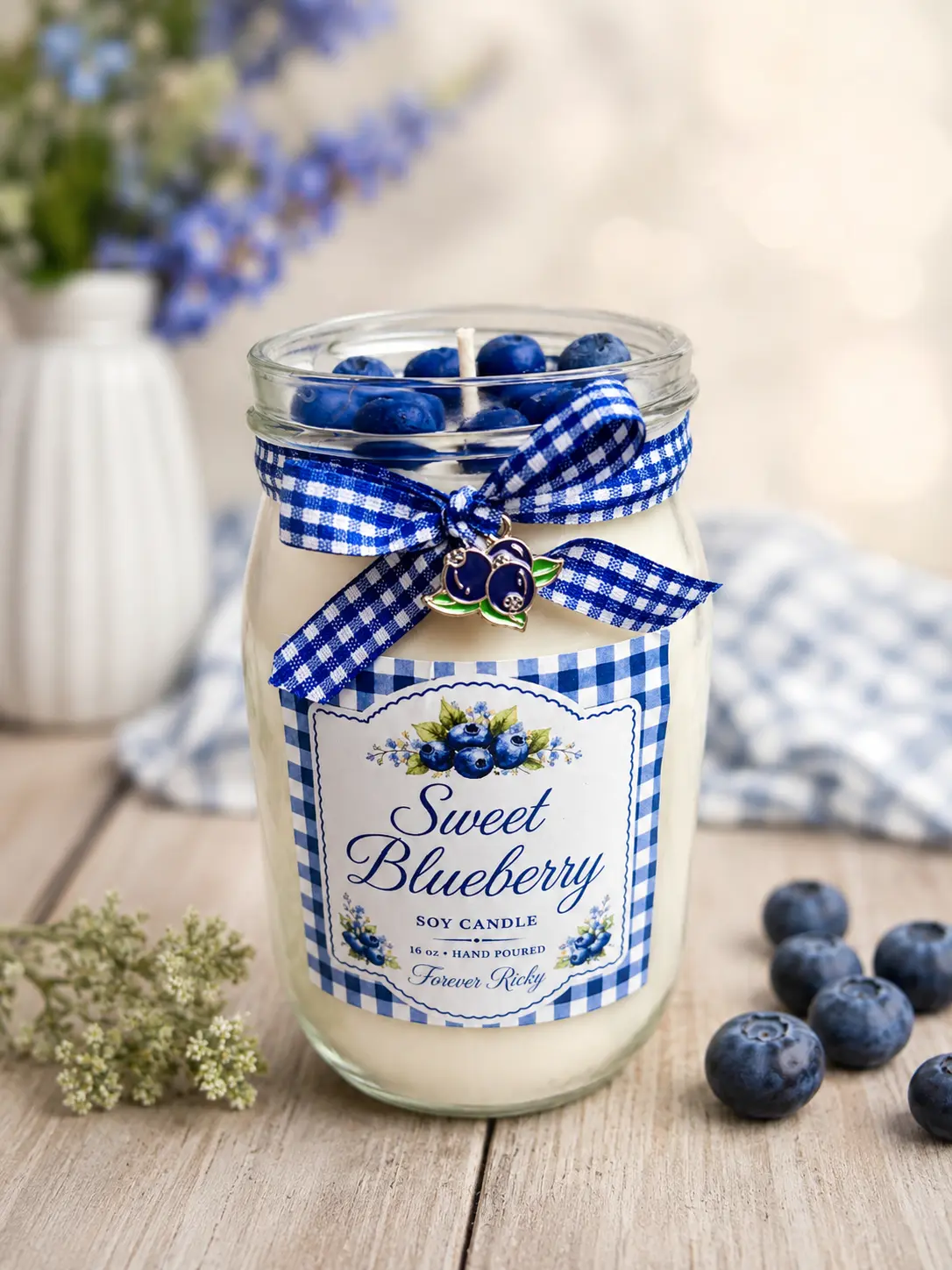 Sweet Blueberry Soy Candle – 16 oz Hand Poured Mason Jar Candle