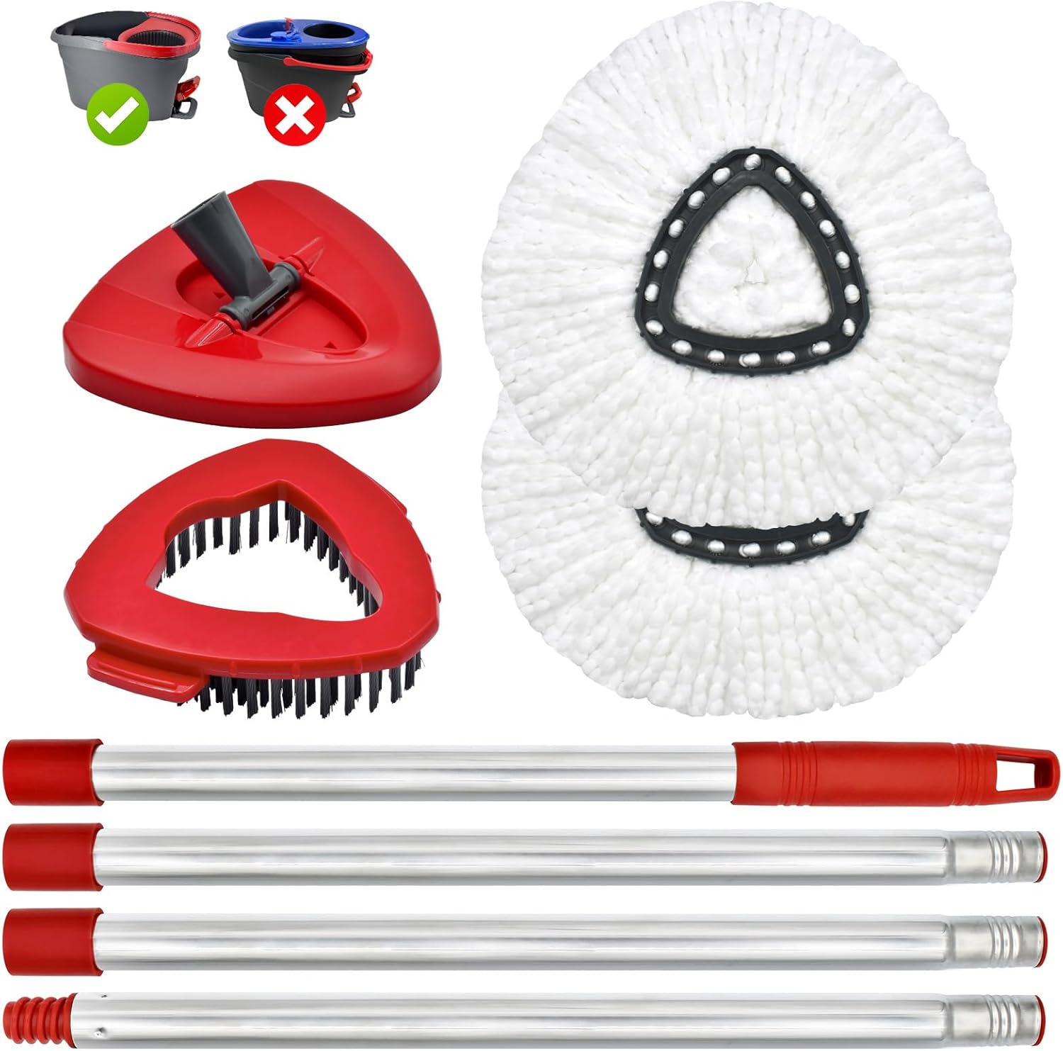 Spin Mop Replace Head Base, Handle Compatible with O Cedar EasyWring Microfiber Spin Mop, 2 Mop Refills Replacement Heads, 30-58" Mop Handle and 1 Mop Base Combo Set (White, 1-Tank System)