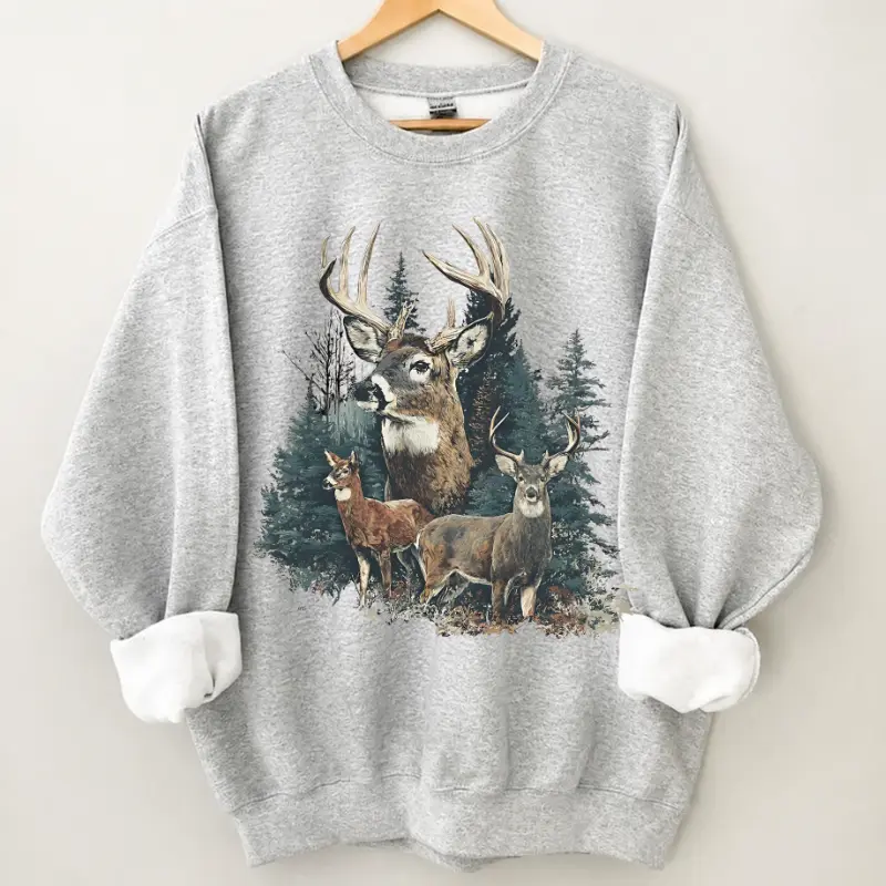 Comfort Colors Vintage Deer Sweatshirt, 90s Grunge Forest Animal Crewneck, Retro Deer Graphic Pullover, Faded Nature Wildlife Sweater, Outdoor Lover Gift, Y2K Style Apparel