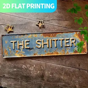 2D Flat, 1pc Funny Toilet Humor Metal Wall Sign - Vintage "THE SHITTER" Bathroom Decor - Rustic Farmhouse Kitchen, Porch, or Toilet Decoration - Large 15.7x3.9 Inch Funny Housewarming Gift - Easy Hang with Pre-Drilled Holes - No Wiring Needed - Durable Al
