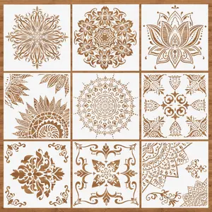 9 Pack(12x12 Inch) Large Mandala Stencils, Reusable Stencils for Painting Template Stencils Painting DIY Painting Art Scrapbook on Wood, Floor, Wall, Tile