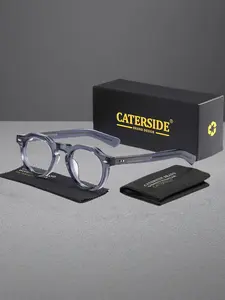 CATERSIDE One Pair With Packaging Versatile Elegant Thick Frame Retro Round Plastic Flat Glasses Frame CP Temple Tips Minimalist Casual Style Unisex Suitable for Travel Beach Road Trip Cycling Music Festival