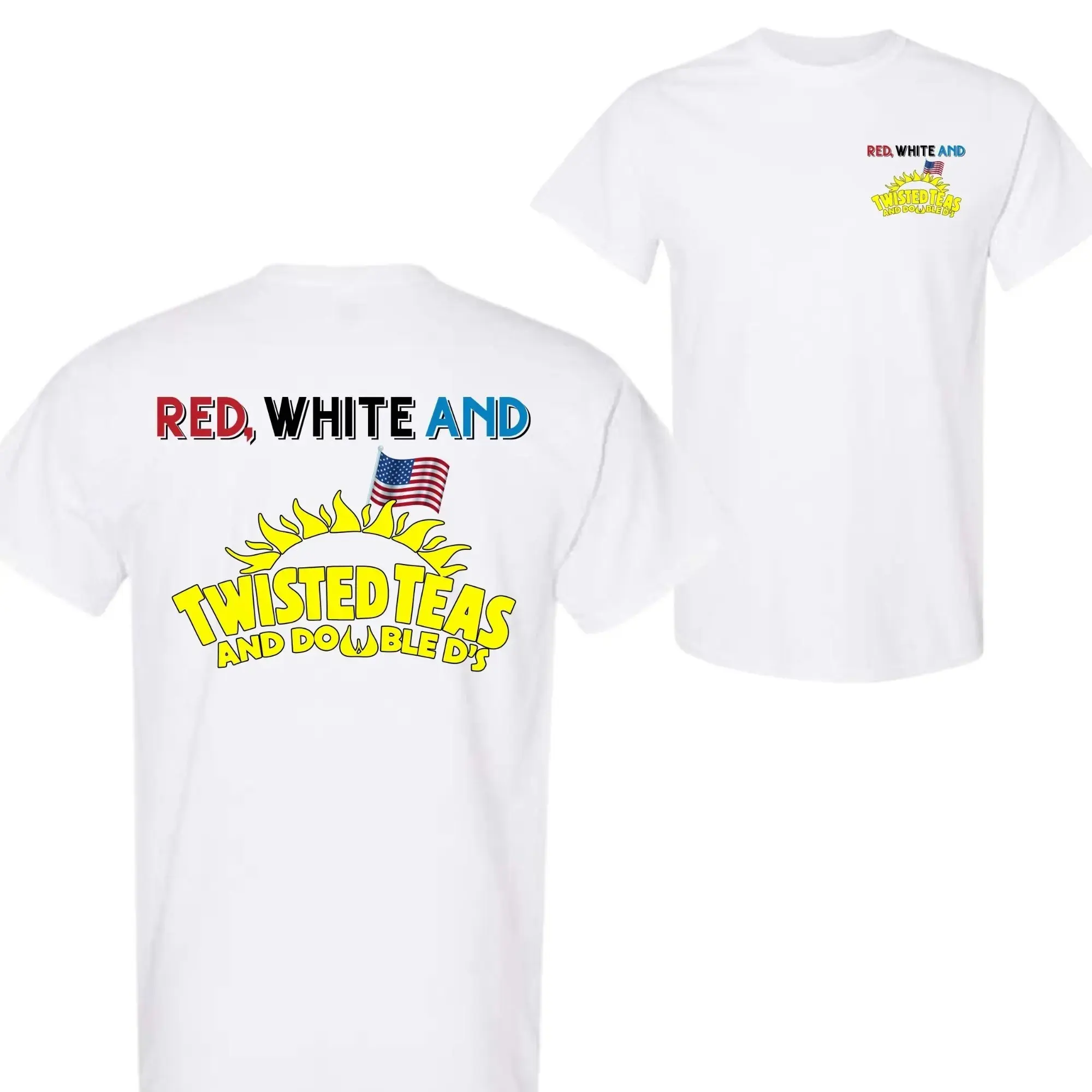 [Sale Up To 50%]Official Twisted Tea Graphic T-Shirt, Vintage Red White and Twisted Teas And Double D's Americana Tee, 4th of July Independence Day Hard Iced Tea Merch, Retro Yellow Sun Short Sleeve Unisex Streetwear