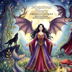 Monstrous Hearts: A Dark Romance Coloring Book — Bold and Easy Designs: 40 Enchanting Illustrations of Fantasy Creatures, Forbidden Love, and Moonlit ... Thick Lines for Relaxation and Stress Relief