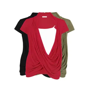 Short Sleeve Criss-Cross Tops (3 Pack: Black, Olive, Red)