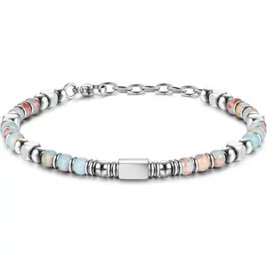 MILACOLATO Beaded Bracelets for Women Men Stainless Steel Bracelet Pink Crystal Obsidian Tiger Eye Friendship Anxiety Silver Bracelet Turquoise Jewellery 4MM