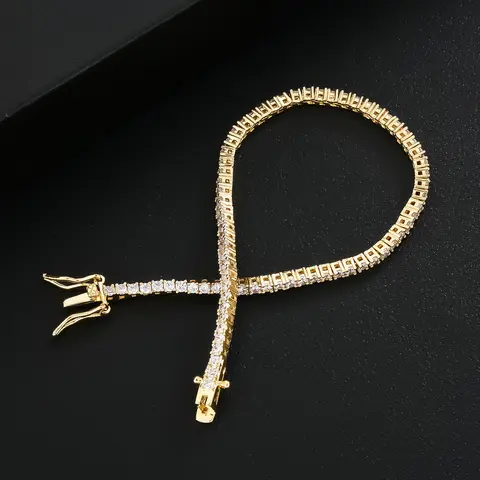 Icedchics 3mm Single Row Tennis Chain Full Zircon Hip Hop Bracelet, Cz Tennis Bracelet, Copper Bracelet, Unisex Couple Jewelry Gift for Valentine's Day Anniversary, Chain Bracelets, Copper Metal Bracelet