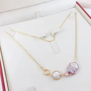Gold Plated Baroque Pearl Wire-Wrapped Necklace